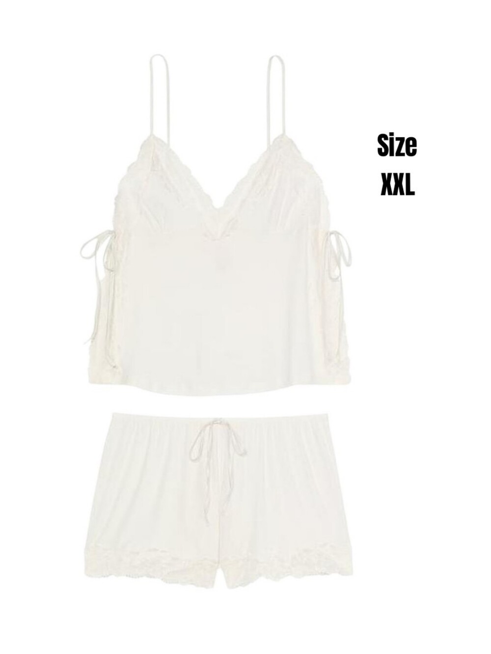 VS White Ribbed Modal Lace Cami Tank Top & PJ Shorts 2 Piece Pajama Set XXL NEW